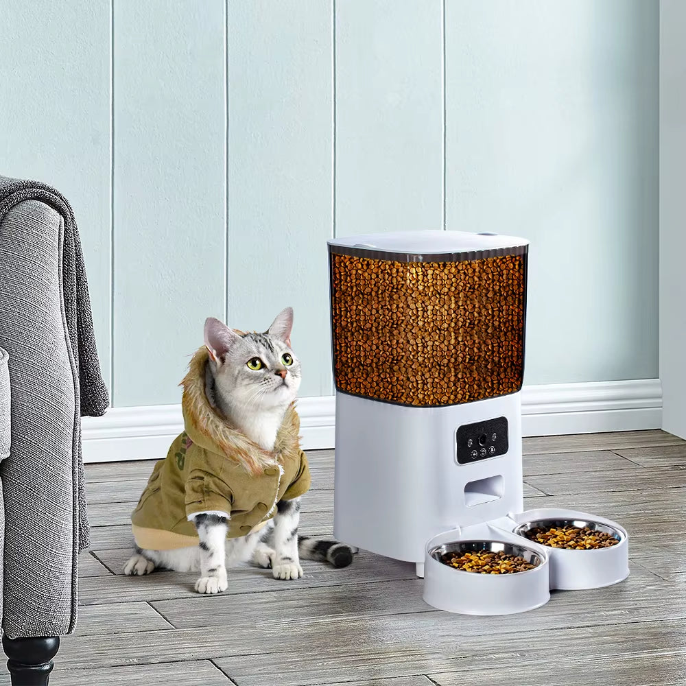 5L Dual Bowl Power Smart Pet Feeder Key Video Monitoring Cats and Dogs Automatic Timed Distribution Feeding