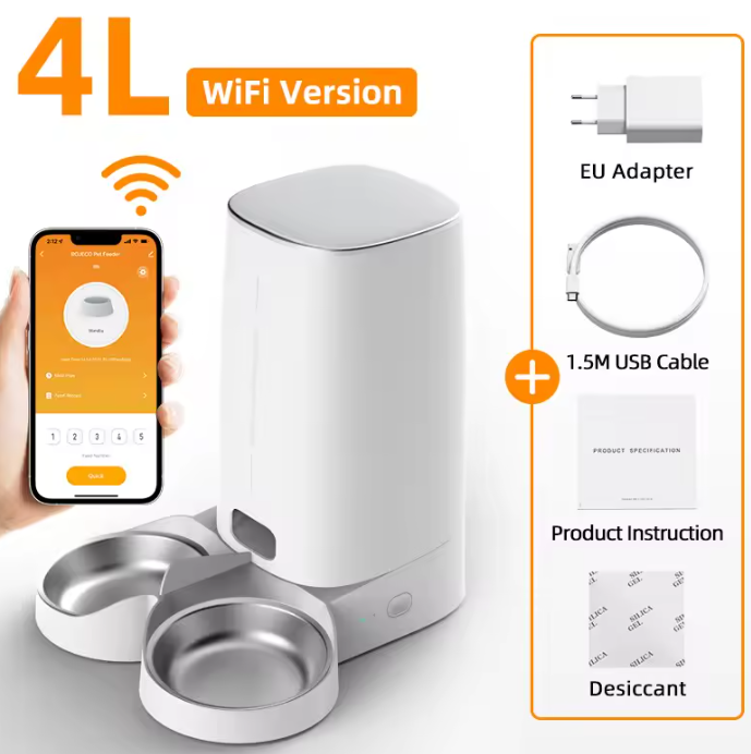 Smart WiFi Pet Feeder – App-Controlled Auto Food Dispense ( 4L, single, double bowl)